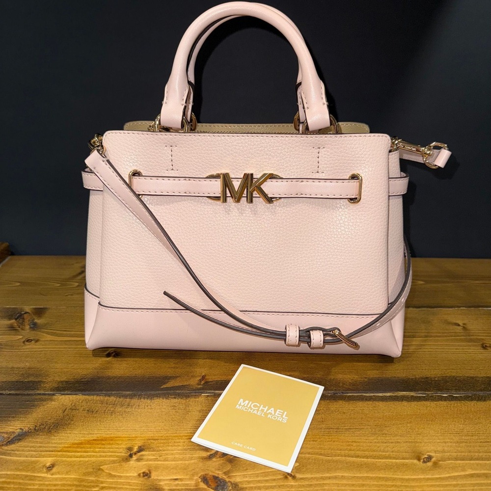 Michael Kors Reed Satchel Blush Pink Pebbled Leather Gold Hardware Crossbody